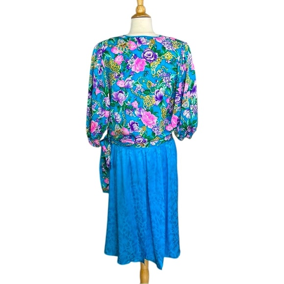 DIANE FREIS Vintage 80s Silk Jacquard Skirt Blouse Set 2 Piece Floral Bohemian - Picture 8 of 17